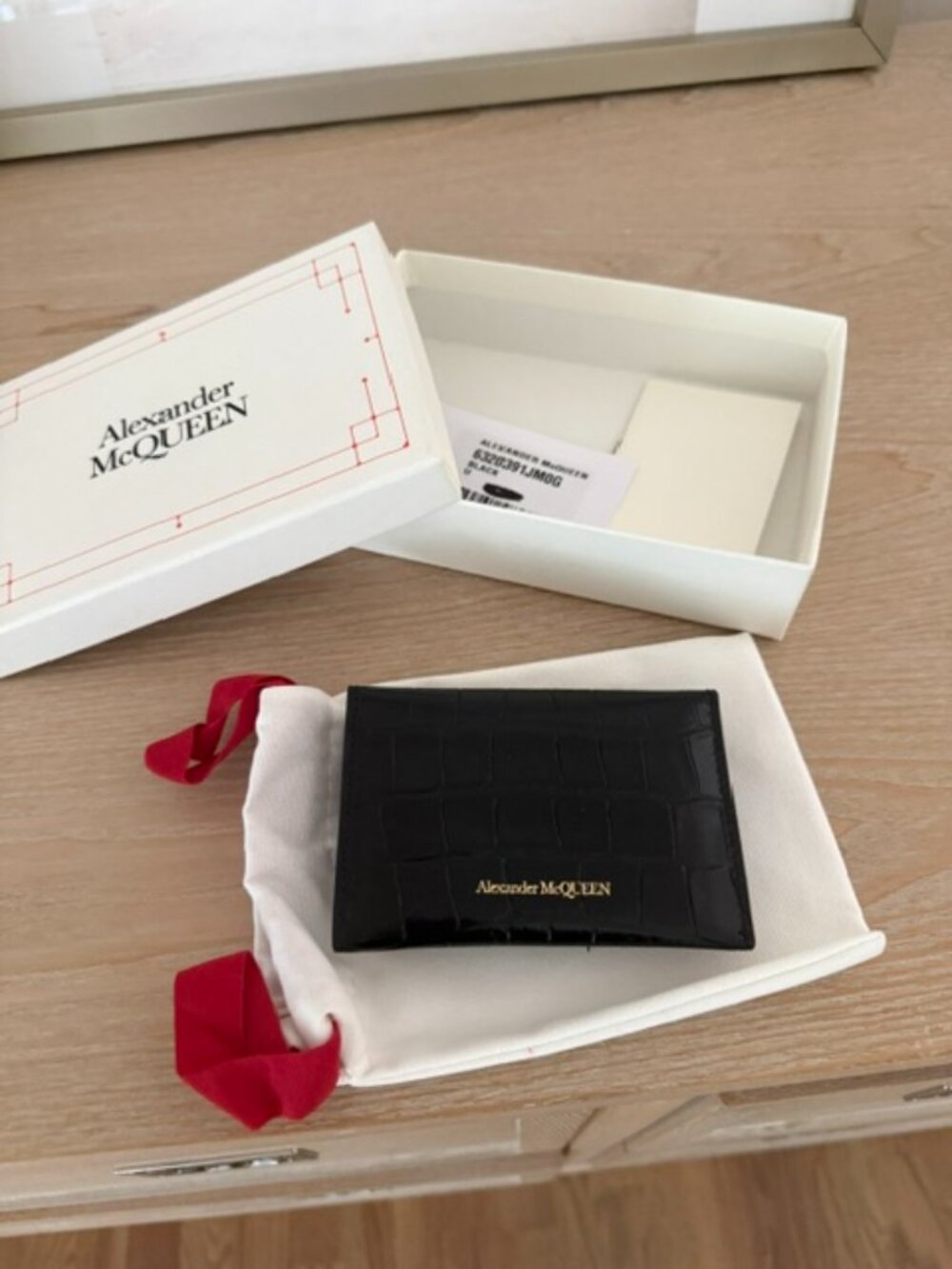 ALEXANDER MCQUEEN BLACK CROC EMBOSSED CARD HOLDER